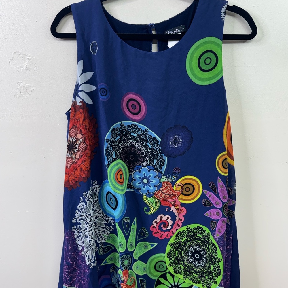 Bali Navy Tank Top with Multicolor Floral Circles